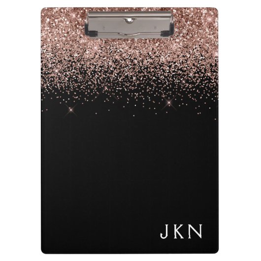 Roze Gouden Blush Roze Zwarte Glitters Monogram Me Klembord (Voorkant)