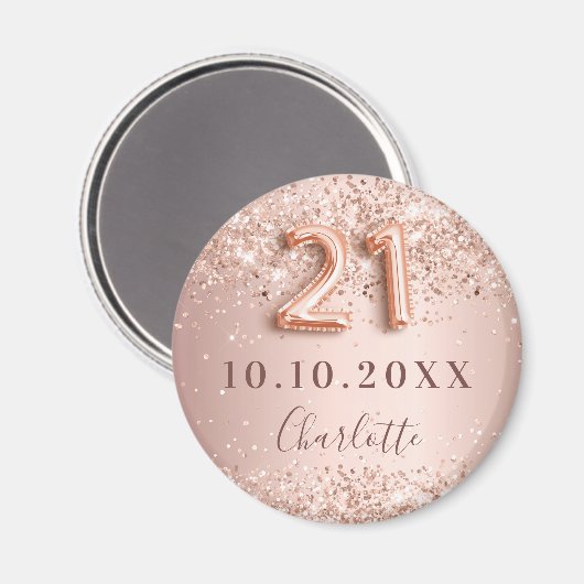 Roze gouden blush save the date voor 21e verjaarda magneet (Voorkant / Achterkant)