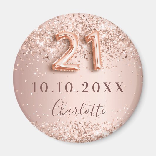 Roze gouden blush save the date voor 21e verjaarda magneet (Voorkant)