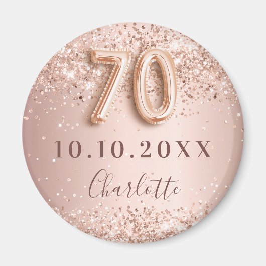 Roze gouden blush save the date voor 70e verjaarda magneet (Voorkant)