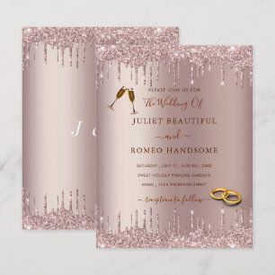 Roze Gouden Blush Sparkle Drips Trouw Uitnodiging