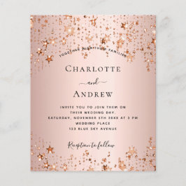 Roze gouden blush sterren budget bruiloft uitnodig flyer