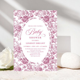 Roze Gouden Blush Toile Rozen Bloemen Baby Shower Kaart