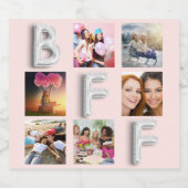 Roze gouden blush zilveren fotocollage sparkling wijnetiket (Enkel label)