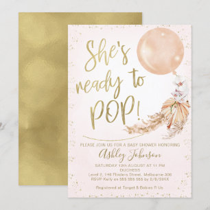 Roze Gouden Boho Ballon Klaar voor Pop Baby shower Kaart
