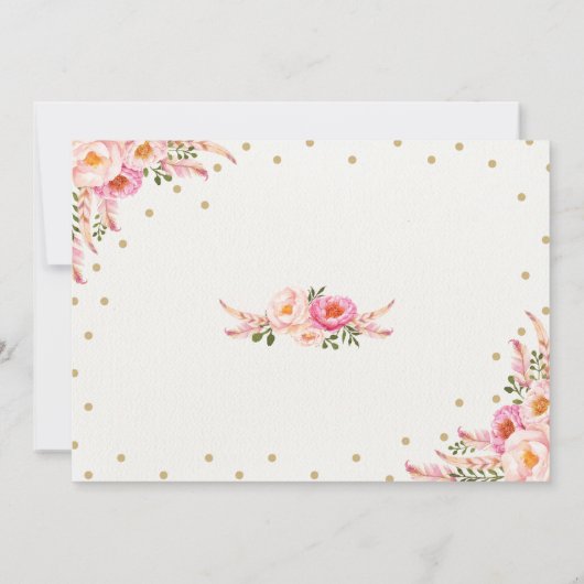 Roze Gouden Boho Bloemen Eerste 1e Verjaardag Uitn Kaart (Achterkant)