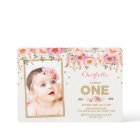 Roze Gouden Boho Bloemen Eerste 1e Verjaardag Uitn