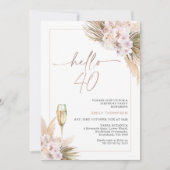 Roze Gouden Boho Droge Bloemige Pampas 40e Verjaar Kaart (Voorkant)