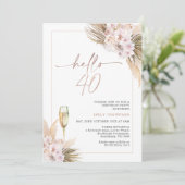 Roze Gouden Boho Droge Bloemige Pampas 40e Verjaar Kaart (Staand voorkant)