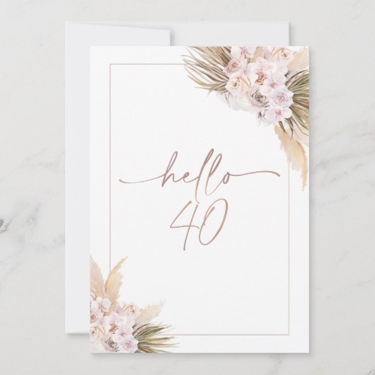 Roze Gouden Boho Droge Bloemige Pampas 40e Verjaar Kaart (Achterkant)