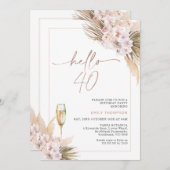 Roze Gouden Boho Droge Bloemige Pampas 40e Verjaar Kaart (Voorkant / Achterkant)