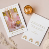 Roze Gouden Boho Regenboog Eerste Verjaardag Foto Bedankkaart