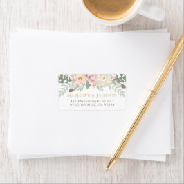 Roze Gouden Boho Waterverf Bloemachtige Bruiloft Etiket