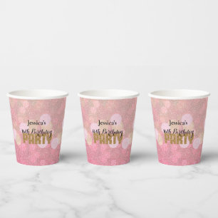 Roze Gouden Bokeh Glitter Verjaardag Papieren Bekers