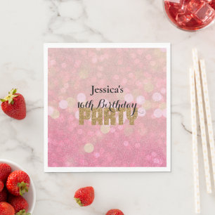 Roze Gouden Bokeh Glitter Verjaardag Servet