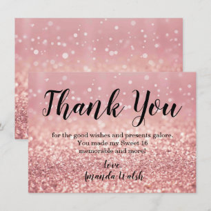 Roze Gouden Bokeh Lichtjes Sweet 16 Dank Je Kaart