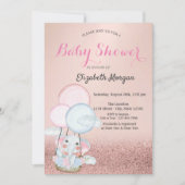 Roze Gouden Bokeh, Olifant Luchtballon Baby Shower Kaart (Voorkant)