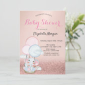 Roze Gouden Bokeh, Olifant Luchtballon Baby Shower Kaart (Staand voorkant)