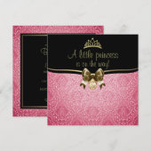 Roze & Gouden Boog/Damask Baby shower Uitnodiging (Voorkant / Achterkant)