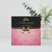 Roze & Gouden Boog/Damask Baby shower Uitnodiging (Staand voorkant)
