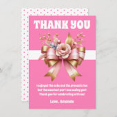 Roze gouden boog eerste verjaardag bedankkaart (Voorkant / Achterkant)