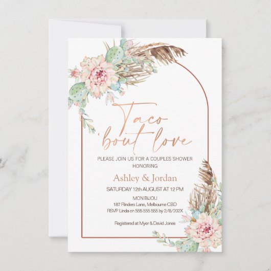 Roze Gouden Boog Taco 'bout Liefde Boho Koppels Br Kaart (Voorkant)