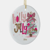 Roze Gouden Boom Holly Jolly Christmas Keramisch Ornament (Rechts)