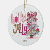Roze Gouden Boom Holly Jolly Christmas Keramisch Ornament (Links)