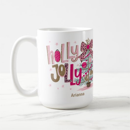 Roze Gouden Boom Holly Jolly Christmas Koffiemok (Links)