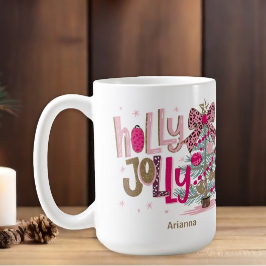 Roze Gouden Boom Holly Jolly Christmas Koffiemok