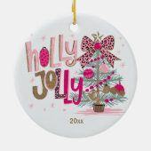 Roze Gouden Boom Kerstmis Keramisch Ornament (Achterkant)