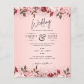 Roze Gouden Bordeaux Roze Bloemige Trouw Uitnodigi (Voorkant)