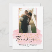 Roze Gouden Borstel Bruiloft Bedankkaart (Voorkant)