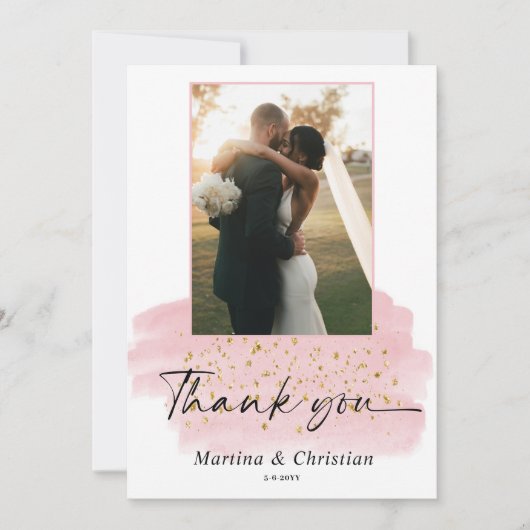 Roze Gouden Borstel Bruiloft Bedankkaart (Voorkant)