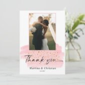 Roze Gouden Borstel Bruiloft Bedankkaart (Staand voorkant)