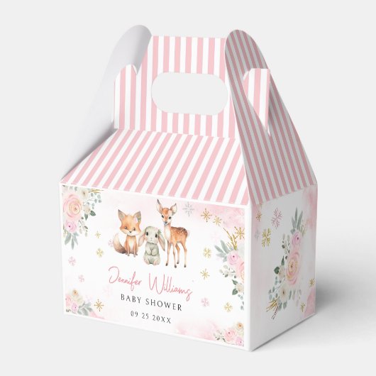 Roze gouden bos baby shower snoep gunst doos bedankdoosjes (Voorkant Zijde)