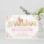 Roze Gouden Bos Dieren Blush Bloemen Doop Kaart (Staand voorkant)