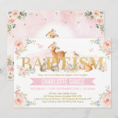 Roze Gouden Bos Dieren Blush Bloemen Doop Kaart (Voorkant / Achterkant)