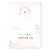 Roze gouden botanische kuif monogram plaatskaart kaart (Voorkant)