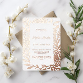 Roze gouden botanische luxe verjaardag folie uitnodiging