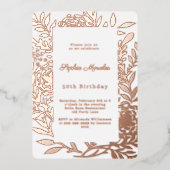 Roze gouden botanische luxe verjaardag folie uitnodiging (Voorkant)
