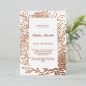 Roze gouden botanische luxe verjaardag folie uitnodiging (Staand Voorkant)