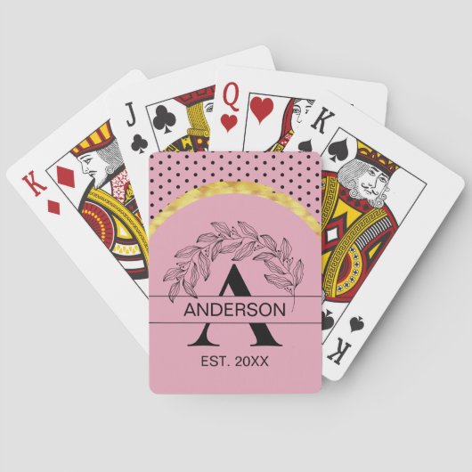 Roze Gouden Botanische Monogram Naam Persoonlijk Pokerkaarten (Achterkant)