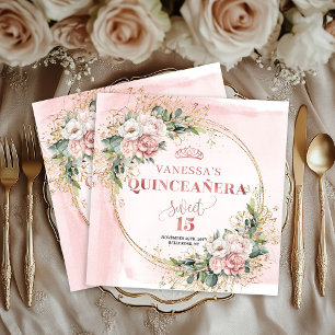 Roze Gouden Botanische Servetten voor Quinceañera