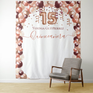 Roze Gouden Bourgondië Glam Quinceanera Ballon Wandkleed