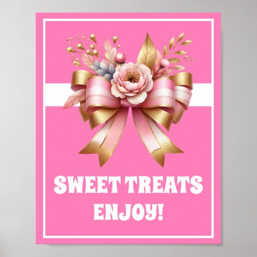 Roze Gouden Bow Sweet Treats Verjaardagsbord Poster (Voorkant)