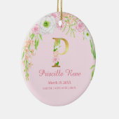 Roze & Gouden Brief "P" Bloemen Monogram Geboorte  Keramisch Ornament (Rechts)