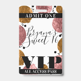 Roze Gouden Bronzen Ballonnen Sweet 16 Feest VIP P Badge