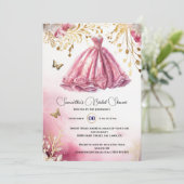 Roze gouden bruid te zijn baljurk luxe jurk bloeme kaart (Staand voorkant)