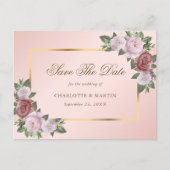 Roze gouden bruidskleur bruiloft bespaart de datum aankondigingskaart (Voorkant)